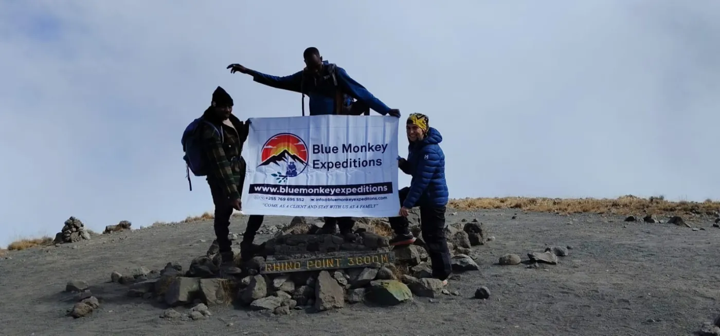 Blue Monkey Expeditions team at Rhino Point (3,800 m) on Mount Meru